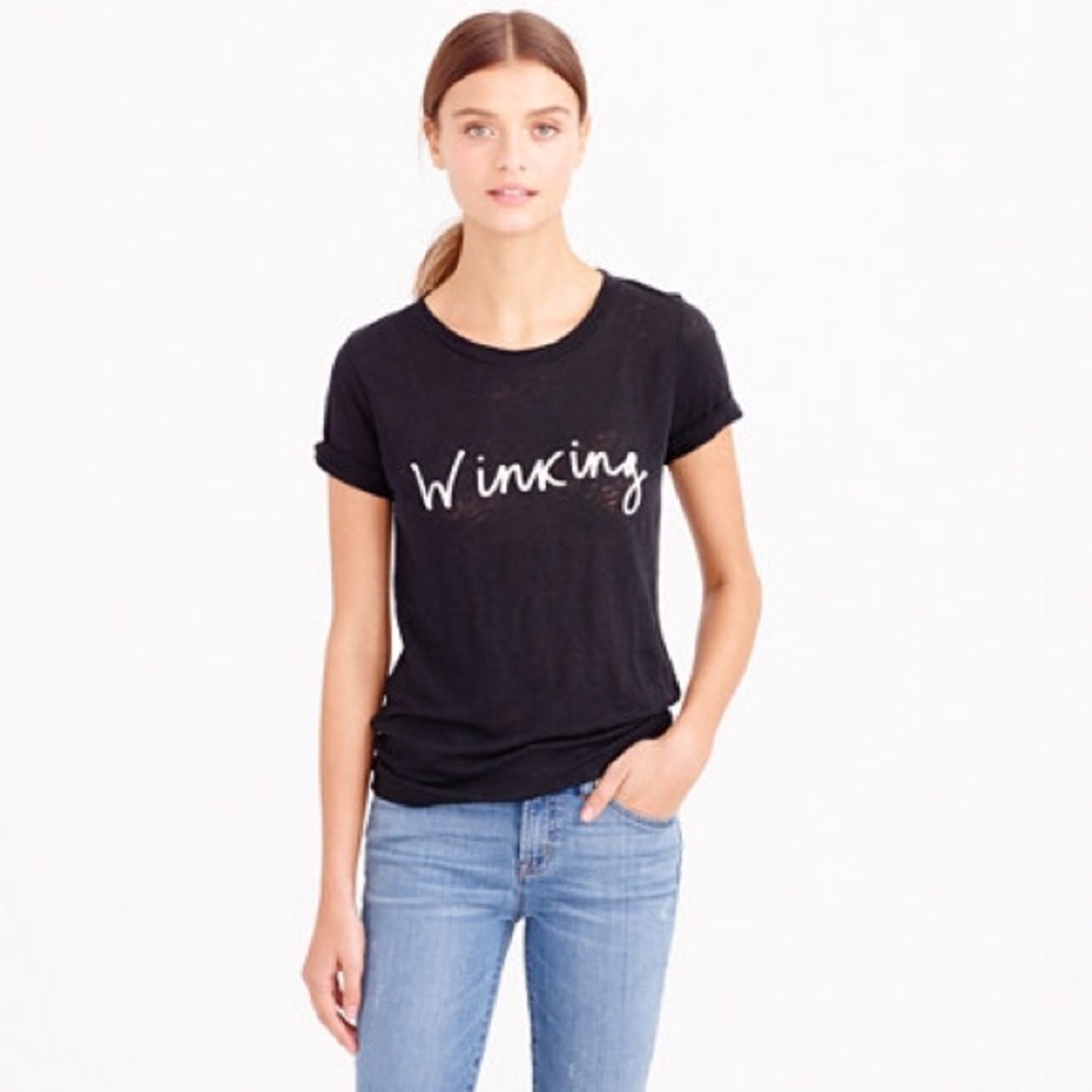 J. Crew Black 'Winking' Short Sleeve Graphic Tee